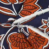 Coton indien imprimé entrelacs de fleurs brique bleu marine