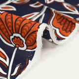 Coton indien imprimé entrelacs de fleurs brique bleu marine