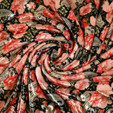 Velours de polyester Lurex imprimée rose et cachemire fond noir