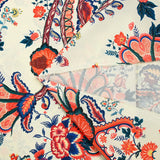 Chinese Crêpe Print Paisley Orange Ecru background