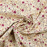 Popeline de coton imprimée fleurs bordeaux et beige fond écru