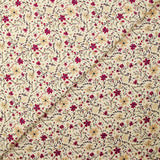 Popeline de coton imprimée fleurs bordeaux et beige fond écru