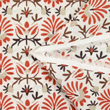 Coton indien imprimé fleurs brique et taupe fond blanc