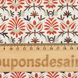 Coton indien imprimé fleurs brique et taupe fond blanc