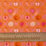 Viscose tissée imprimée découpe de fruits fond orange