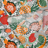 Popeline de coton imprimée fruit exotique orange et vert