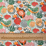 Popeline de coton imprimée fruit exotique orange et vert