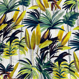 Voile de coton imprimé jungle vert fond blanc cassé