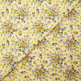 Popeline de coton imprimée fleur baroque mauve fond jaune pastel