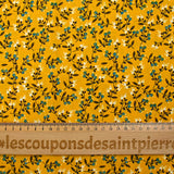 Popeline de coton imprimée pousse fleurie bleu fond jaune soleil