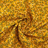 Popeline de coton imprimée pousse fleurie bleu fond jaune soleil
