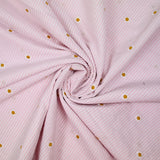 Coton tissé teint brodé marguerite fond rayé blanc et rose