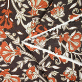 Coton indien imprimé champêtre brique et taupe fond marron