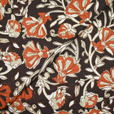 Coton indien imprimé champêtre brique et taupe fond marron