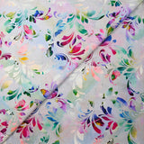 Popeline de coton imprimée floral abstrait multicolore fond mauve
