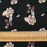 Popeline de coton imprimée fleur aloha marron fond noir