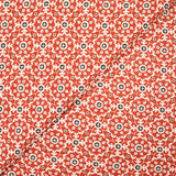 Coton indien imprimé mosaïque fleurie blanche fond brique