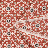 Coton indien imprimé mosaïque fleurie blanche fond brique