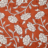 Coton indien imprimé Deepti fleurs blanches fond rouille