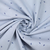 Popeline de coton imprimée feuillage rayée bleu fond blanc