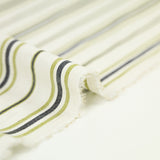 Coton élasthanne tissé teint rayure verte et bleue fond beige chiné