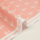 Coton imprimé ancre marine blanche fond rose clair