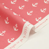 Coton imprimé ancre marine blanche fond rose