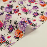 Popeline de coton imprimée rosier violet et orange fond blanc