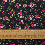Popeline de coton imprimée mini fleur rose fond bleu minéral