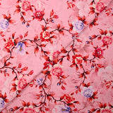 Popeline de coton imprimée romantisme corail fond rose