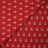 Coton imprimé ancre marine blanche fond rouge