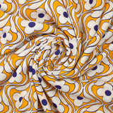 Viscose imprimée floral bleu fond jaune
