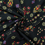Popeline de coton imprimée fleur pixel fond noir