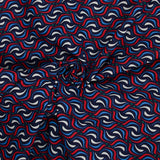 Coton imprimé vague rouge fond marine