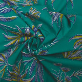 Coton imprimé palmier fond vert caraïbes