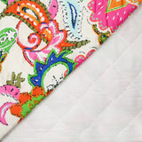 Satin matelassé double face cachemire fantaisie rose et vert pomme au mètre