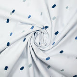 Popeline de coton imprimée trait bleu et gris fond blanc