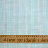 Popeline polycoton à carreaux marron fond vert d'eau