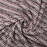 Tweed de polyester rayure doré, noir, blanc fond rose