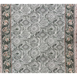 Twill polyester imprimé frise florale verte et marron fond blanc cassé