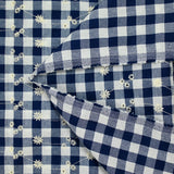 Coton Vichy brodé Flore bleu marine