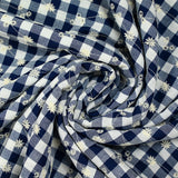 Coton Vichy brodé Flore bleu marine