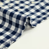 Coton Vichy brodé Flore bleu marine