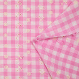 Coton Vichy brodé Flore rose