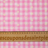 Coton Vichy brodé Flore rose