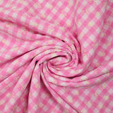 Coton Vichy brodé Flore rose