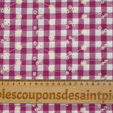 Coton Vichy brodé Flore prune