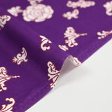 Popeline de coton imprimée ornemental marron fond violet