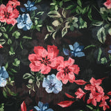 Mousseline crinkle polyester imprimé bucolique fond noir