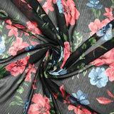 Mousseline crinkle polyester imprimé bucolique fond noir